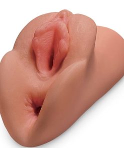 PDX PLUS+ PERFECT PUSSY DVOJNI VAGINALNI STROKER - KARAMELNO KOŽNA BARVA