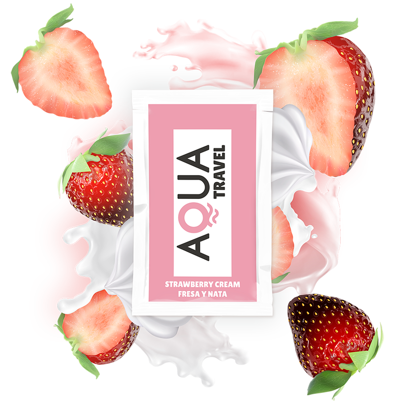 AQUA TRAVEL LUBRIKANT NA VODNI OSNOVI Z OKUSOM JAGODE IN SMETANE - 6 ML