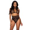 LEG AVENUE TWO PIECES SET HALTER CROP TOP THONG PANTY PANTY ONE SIZE
