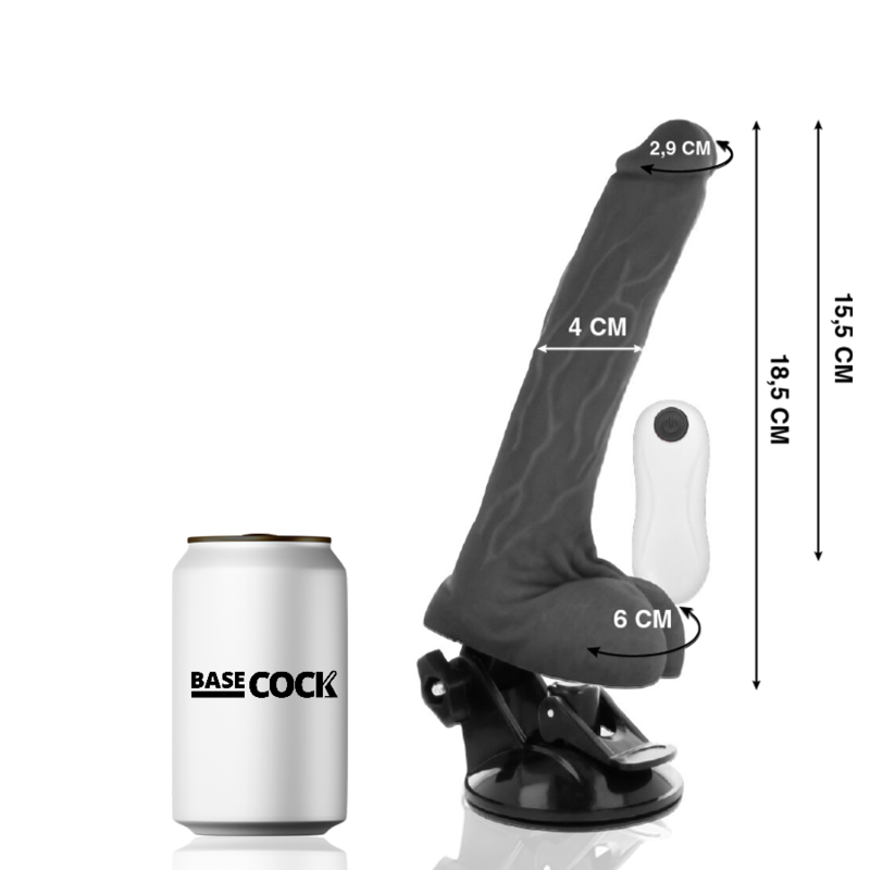 BASECOCK REALISTIČEN UPOGLJIV DILDO NA DALJINSKO UPRAVLJANJE - ČRNI 18,5 CM - slika 2