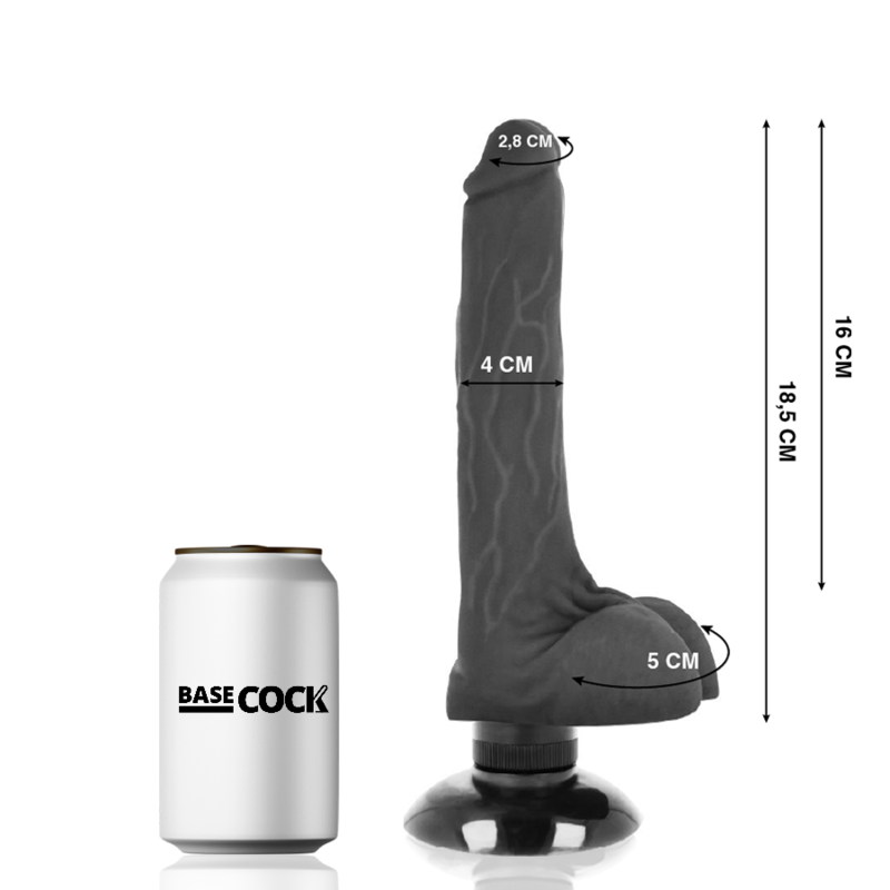 BASECOCK REALISTIČEN DILDO 2-1 - ČRNI 18,5 CM - slika 2