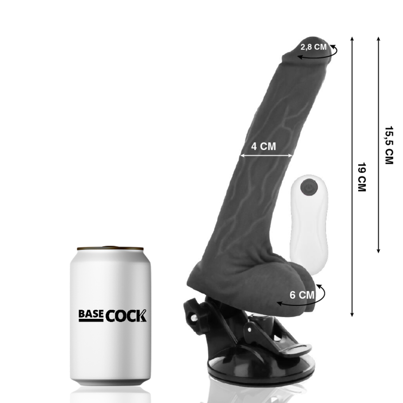 BASECOCK REALISTIČEN UPOGLJIV DILDO NA DALJINSKO UPRAVLJANJE - ČRNI 19 CM - slika 2