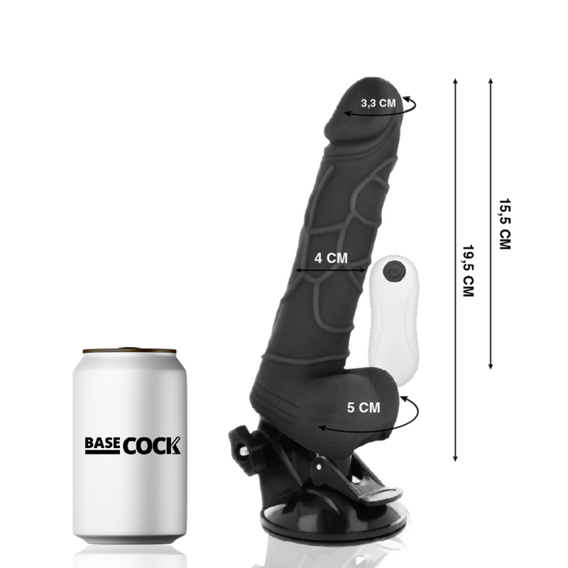 BASECOCK REALISTIČEN UPOGLJIV DILDO NA DALJINSKO UPRAVLJANJE - ČRNI 19,5 CM - slika 2