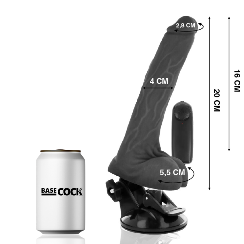 BASECOCK REALISTIČEN DILDO NA DALJINSKO UPRAVLJANJE - ČRNI 20 CM - slika 2