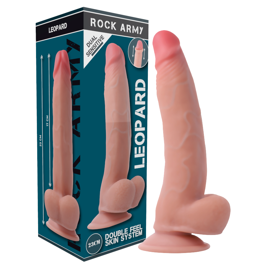 ROCKARMY DUAL DENSITY DILDO - LEOPARD 23 CM