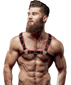 FETISH SUBMISSIVE ATTITUDE - ECO LEATHER CHEST STRAP HARNESS MEN BLACK/RED
