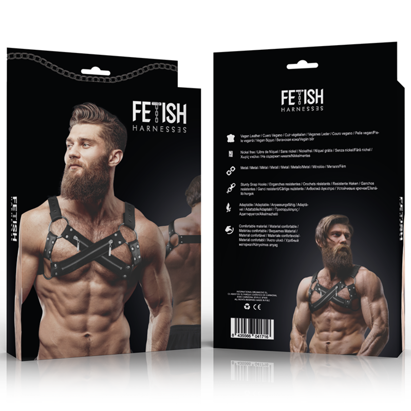 FETISH SUBMISSIVE ATTITUDE - BULLDOG CROSSED CHEST HARNESS ADJUSTABLE NEOPRENE WITH ZIPPERS MEN - slika 2