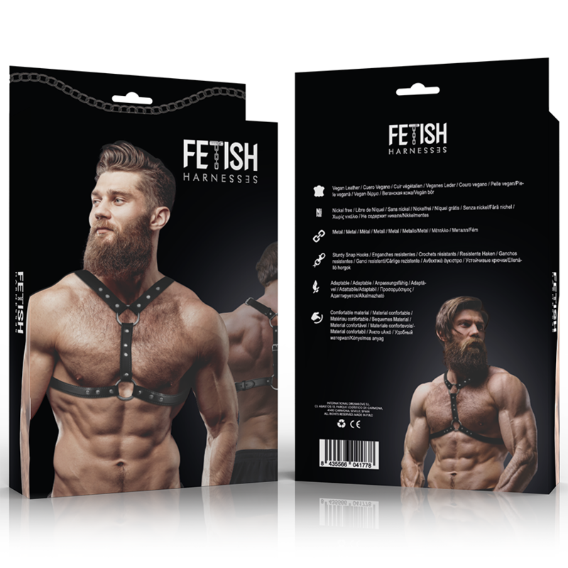 FETISH SUBMISSIVE ATTITUDE - CHEST HARNESS DOUBLE FASTENING AND STUDS ECO LEATHER MEN - slika 2