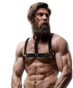 FETISH SUBMISSIVE ATTITUDE - CHEST HARNESS WITH COLLAR ADJUSTABLE ECO LEATHER MEN - slika 3