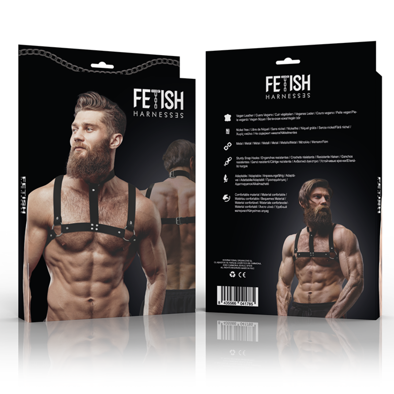 FETISH SUBMISSIVE ATTITUDE - CHEST HARNESS WITH COLLAR ADJUSTABLE ECO LEATHER MEN - slika 2