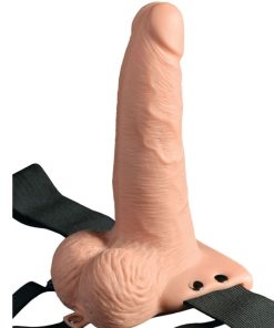FETISH FANTASY SERIES - ADJUSTABLE HARNESS REMOTE CONTROL REALISTIC PENIS WITH RECHARGEABLE TESTICLES AND VIBRATOR 15 CM