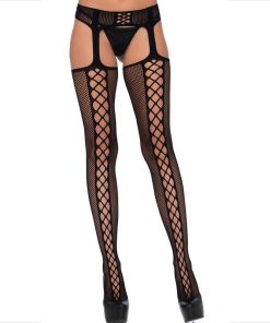 LEG AVENUE - STOCKINGS NET AND GARTER BLACK