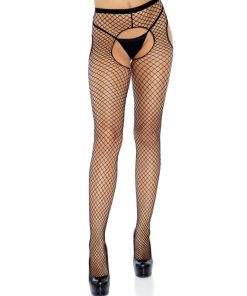 LEG AVENUE - BLACK CROTCHLESS NET STOCKINGS