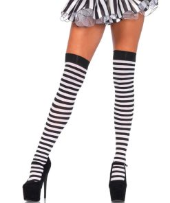 LEG AVENUE - BLACK/WHITE STRIPED HIGH SOCKS