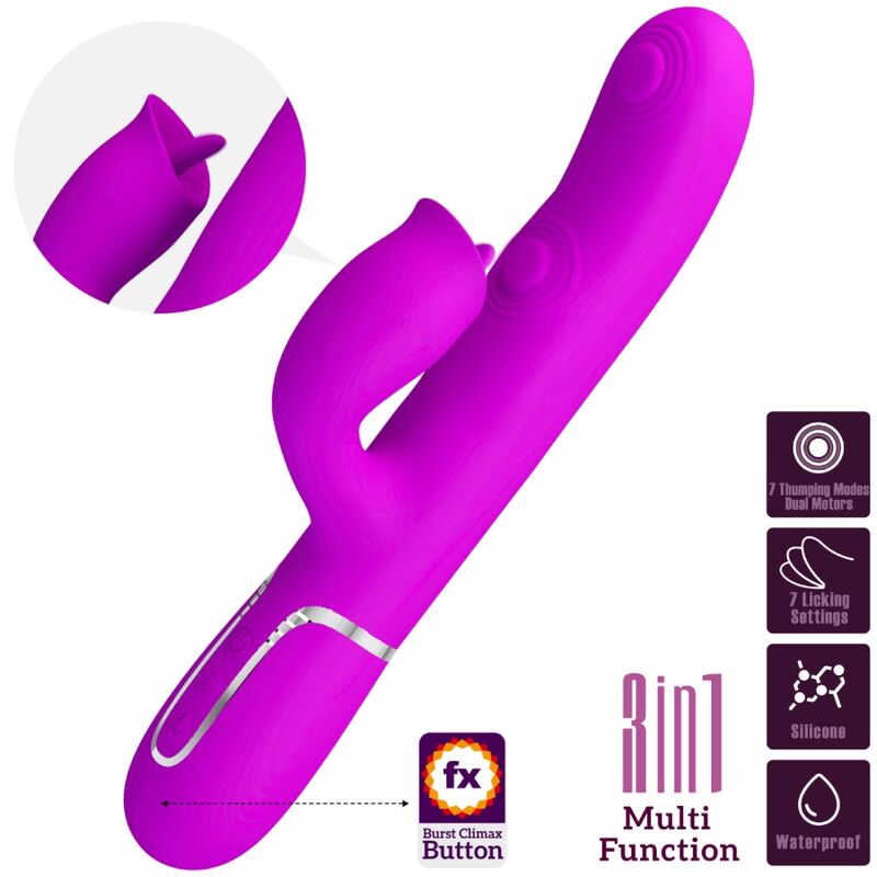 PRETTY LOVE - RABBIT VIBRATOR WITH LICKING FUCHSIA - slika 3