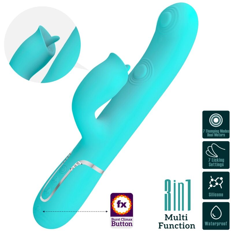 PRETTY LOVE - RABBIT VIBRATOR WITH LICKING AQUA GREEN - slika 3