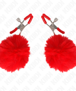 Alternative view of KINK - FAUX FUR BALL NIPPLE CLAMP RED 6 CM