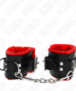 KINK - FUR LINED WRIST RESTRAINTS WITH SQUARE HOLES RED AND BLACK BELT ADJUSTABLE 17-29 CM X 6 CM - slika 3