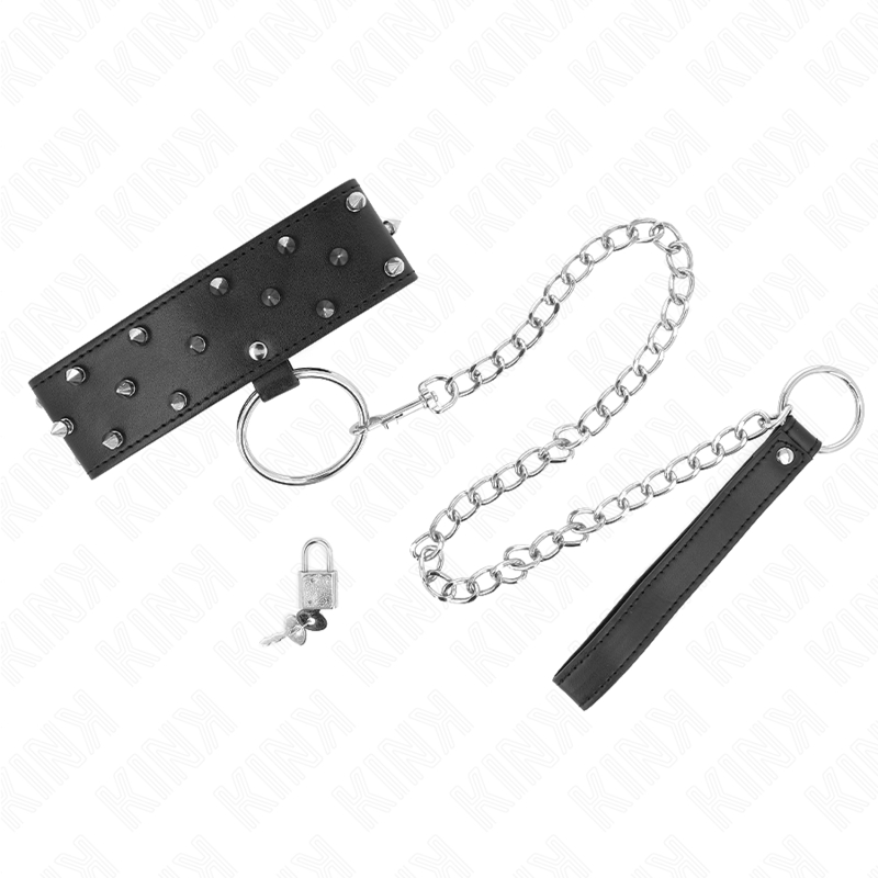 KINK - NECKLACE WITH LEASH 65 CM WITH SILVER STUDS MODEL 5 ADJUSTABLE 36-43 CM X 5 CM - slika 2