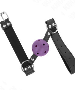 KINK - BREATHABLE BALL 4 CM GAG WITH DOUBLE RIVET PURPLE 62.5 x 2.5 CM ADJUSTABLE 42-58 CM - slika 2