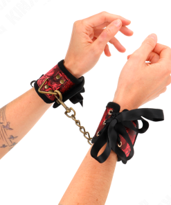 KINK - SCANDAL WRIST RESTRAINTS RED-BLACK LACE DETAILS 24.5 CM X 6.5 CM - slika 3
