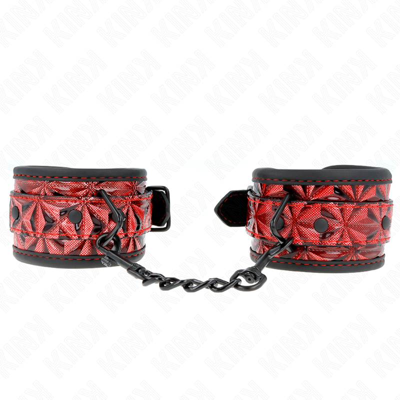 KINK - DIAMOND PATTERN WRIST RESTRAINTS DARK RED ADJUSTABLE 17-26 CM X 5.5 CM - slika 2