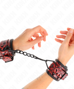 KINK - DIAMOND PATTERN WRIST RESTRAINTS DARK RED ADJUSTABLE 17-26 CM X 5.5 CM