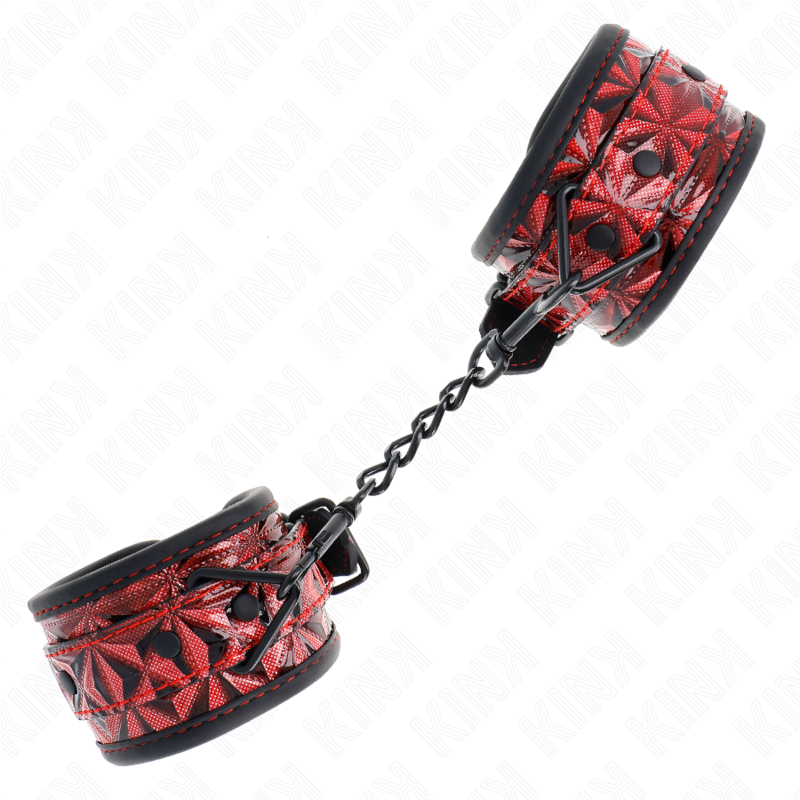 KINK - DIAMOND PATTERN WRIST RESTRAINTS DARK RED ADJUSTABLE 17-26 CM X 5.5 CM - slika 3