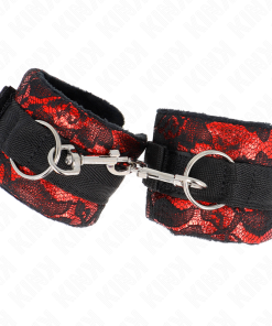 KINK - SHORT VELVET LACE WRIST RESTRAINTS AND NYLON BIND RED / BLACK 23 X 6.5 CM - slika 3