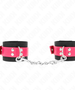 KINK - NYLON WRIST RESTRAINTS BLACK WITH LEATHERETTE BELT RASPBERRY ROSE ADJUSTABLE 19-29 CM X 5.1 CM - slika 2