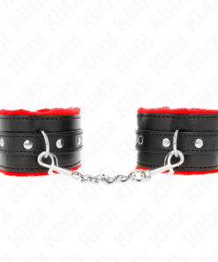 KINK - PREMIUM FUR LINED WRIST RESTRAINTS RED WITH BLACK BELT ADJUSTABLE 17-29 CM X 6 CM - slika 2