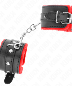 KINK - PREMIUM FUR LINED WRIST RESTRAINTS RED WITH BLACK BELT ADJUSTABLE 17-29 CM X 6 CM - slika 3