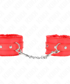KINK - PREMIUM FUR LINED WRIST RESTRAINTS RED WITH RED BELT ADJUSTABLE 17-29 CM X 6 CM - slika 2