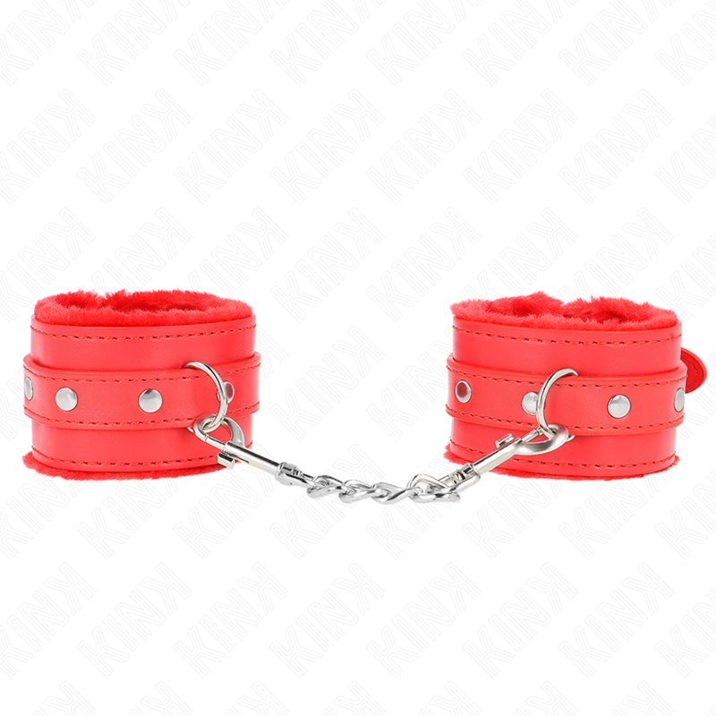 KINK - PREMIUM FUR LINED WRIST RESTRAINTS RED WITH RED BELT ADJUSTABLE 17-29 CM X 6 CM - slika 2