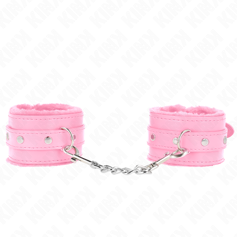KINK - PREMIUM FUR LINED WRIST RESTRAINTS PINK WITH PINK BELT ADJUSTABLE 17-29 CM X 6 CM - slika 2