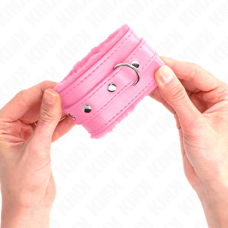 KINK - PREMIUM FUR LINED WRIST RESTRAINTS PINK WITH PINK BELT ADJUSTABLE 17-29 CM X 6 CM - slika 3