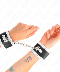 KINK - BLACK WRIST RESTRAINTS WITH WHITE DECORATE LACE ADJSUTABLE 20-23 CM X 5.5 CM