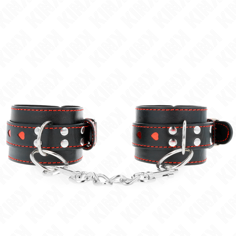 KINK - BLACK WRIST RESTRAINTS WITH RED HEART INLAY ADJUSTABLE 21-28 CM X 5.5 CM - slika 2