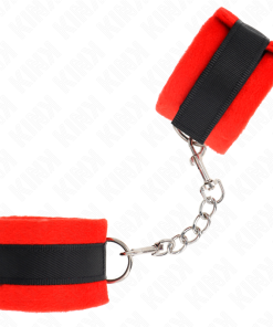 KINK - BEGINNER FUR HAND CUFFS BLACK-RED 30 X 7 CM - slika 3