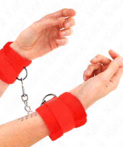 KINK - BEGINNER FUR HAND CUFFS RED 30 X 7 CM