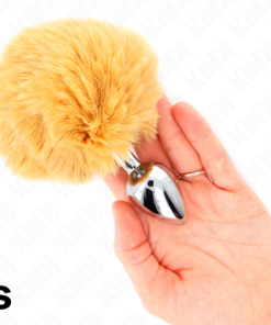 KINK - STAINLESS STEEL PLUG 7 x 3 CM WITH BEIGE FAUX FUR RABBIT TAIL 8 CM
