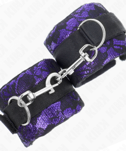 KINK - SHORT VELVET LACE WRIST RESTRAINTS AND NYLON BIND PURPLE / BLACK 23 X 6.5 CM - slika 3