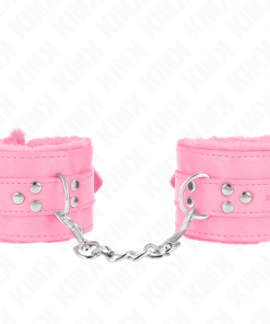 KINK - FUR LINED WRIST RESTRAINTS WITH SQUARE HOLES PINK AND PINK BELT ADJUSTABLE 17-29 CM X 6 CM - slika 2