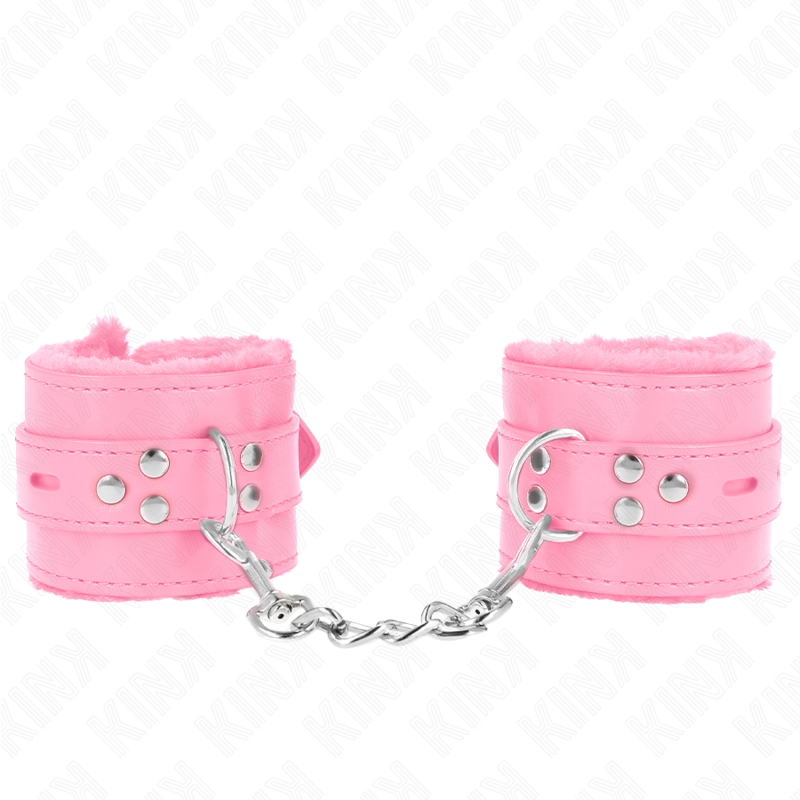 KINK - FUR LINED WRIST RESTRAINTS WITH SQUARE HOLES PINK AND PINK BELT ADJUSTABLE 17-29 CM X 6 CM - slika 2