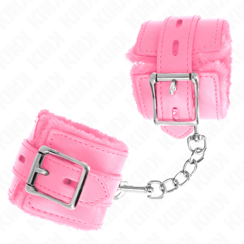KINK - FUR LINED WRIST RESTRAINTS WITH SQUARE HOLES PINK AND PINK BELT ADJUSTABLE 17-29 CM X 6 CM - slika 3