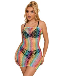 SUBBLIME - 952365 RAINBOW BARE SHOULDER FISHNET DRESS ONE SIZE - slika 3