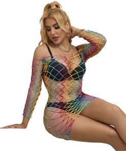 Alternative view of SUBBLIME - 952426 RAINBOW LONG SLEEVE FISHNET DRESS ONE SIZE