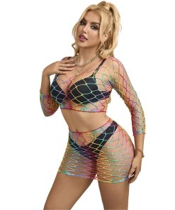 SUBBLIME - 952440 2-PIECE FISHNET SET LONG SLEEVE RAINBOW ONE SIZE - slika 3