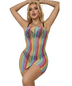 SUBBLIME - 952457 RAINBOW OFF SHOULDER SLEEVELESS FISHNET DRESS ONE SIZE - slika 3