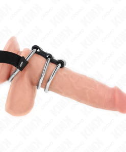 KINK - TRIPLE METAL PENIS RING 3.8 CM TO 5 CM WITH LEATHER BELT 112 CM - slika 3